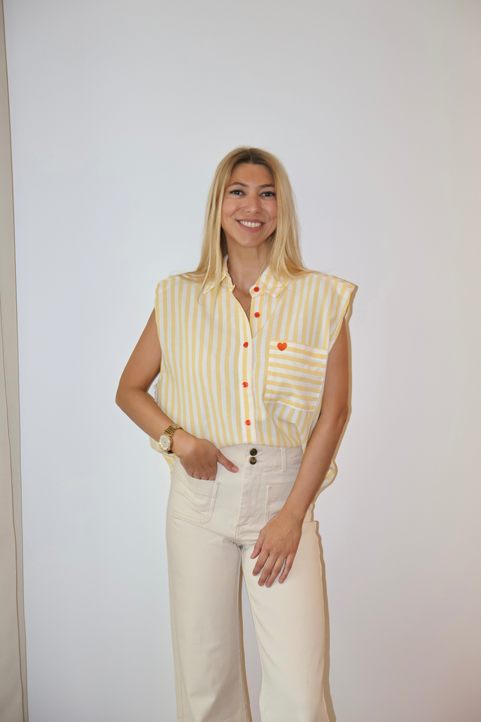 Striped Blouse Heart Yellow