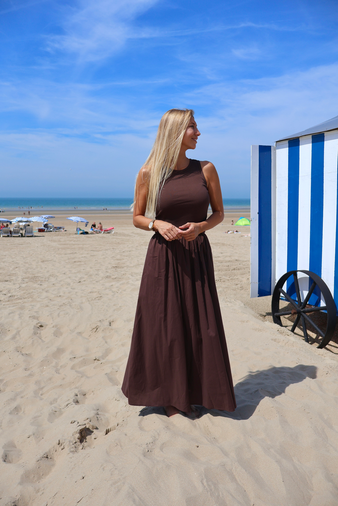 Poplin Maxi Dress Brown (S)