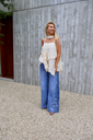 Jeans Wide Floral Broderie